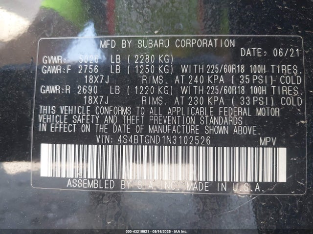 4S4BTGND1N3102526 Subaru na, u4