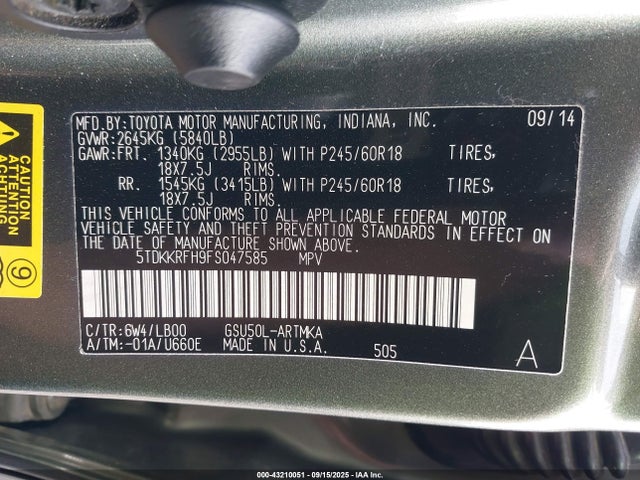 5TDKKRFH9FS047585 Toyota 2gr-fe