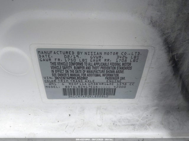 3N1CN7AP0KL852862 Nissan 2019