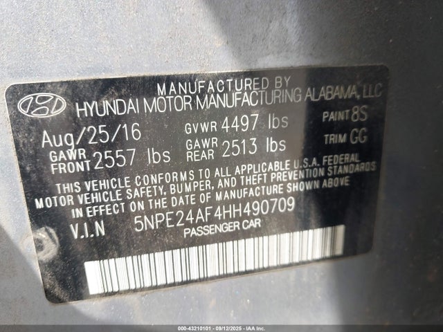 5NPE24AF4HH490709 Hyundai Sonata