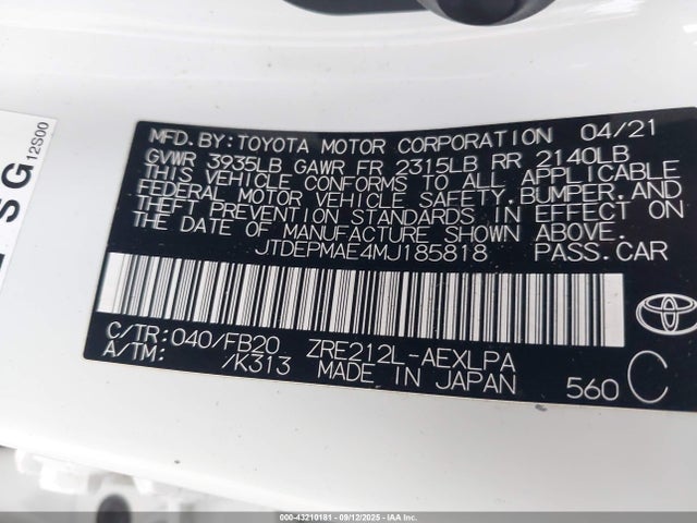JTDEPMAE4MJ185818 Toyota COROLLA LE