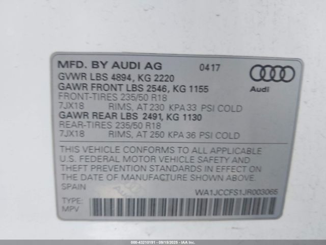2018 AUDI Q3 WA1JCCFS1JR003065 Photo 8