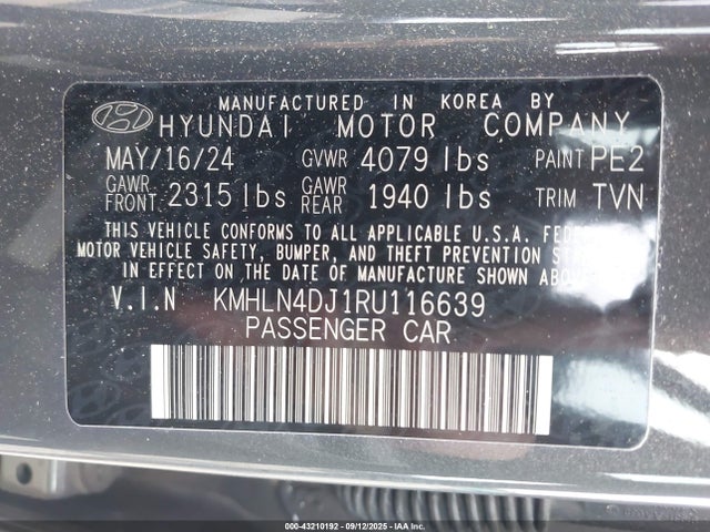 KMHLN4DJ1RU116639 Hyundai gdi kappa