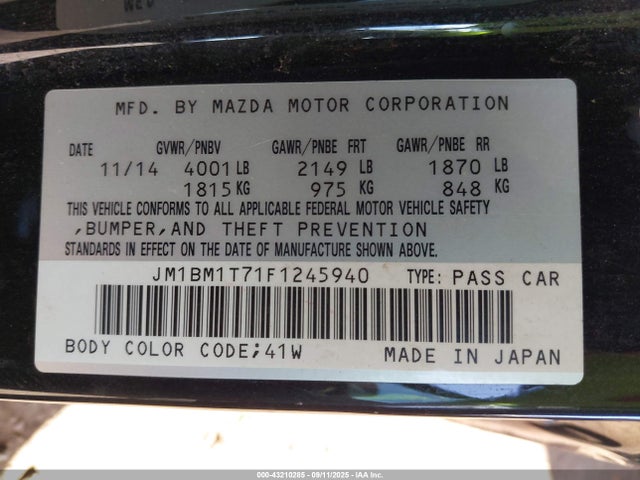 Mazda pe 2015 JM1BM1T71F1245940 Image 9