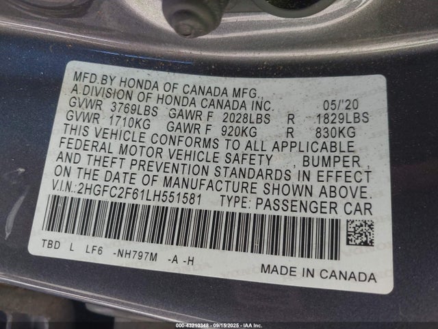 2HGFC2F61LH551581 Honda k20c2