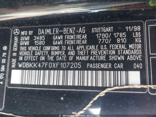 1999 MERCEDES-BENZ SLK 230 WDBKK47F0XF107205 Photo 8