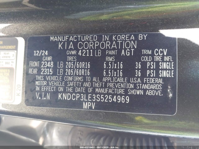 KNDCP3LE3S5254969 KIA gdi kappa pe