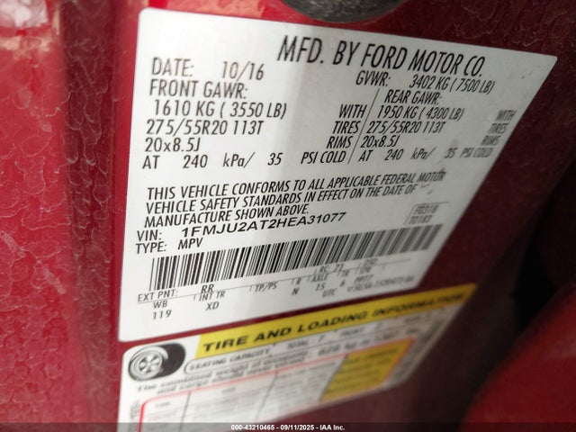 1FMJU2AT2HEA31077 Ford 3.5l gtdi ffv/gasoline