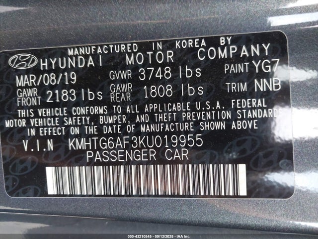 KMHTG6AF3KU019955 Hyundai mpi nu