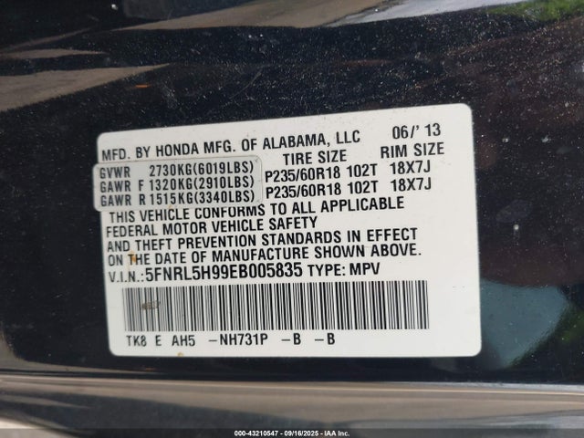 Honda j35z8 2014 5FNRL5H99EB005835 Image 9