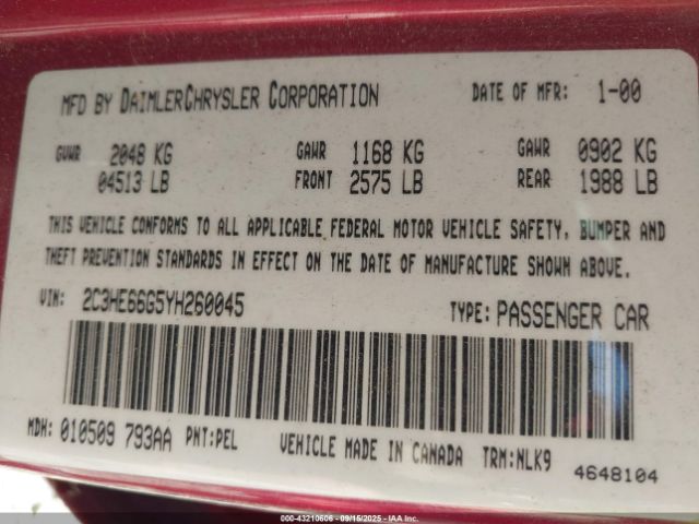 2000 CHRYSLER 300M 2C3HE66G5YH260045 Photo 8