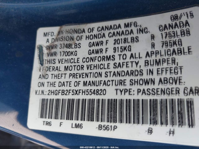 2HGFB2F5XFH554820 Honda r18z1