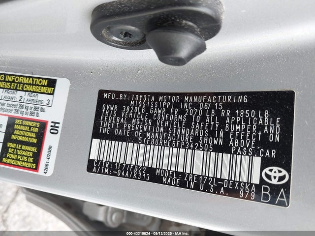 5YFBURHE6FP342505 Toyota 2zr-fe