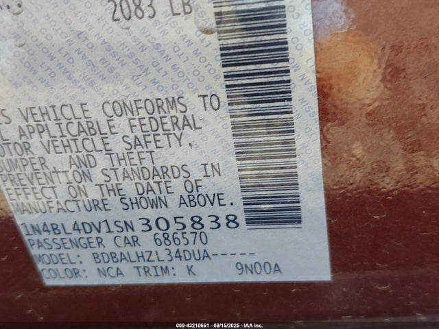 Nissan 2025 2025 1N4BL4DV1SN305838 Image 9