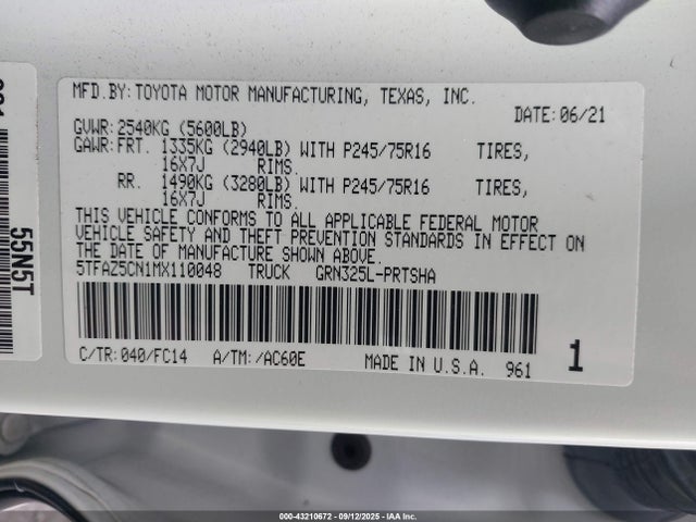 5TFAZ5CN1MX110048 Toyota 2gr-fks