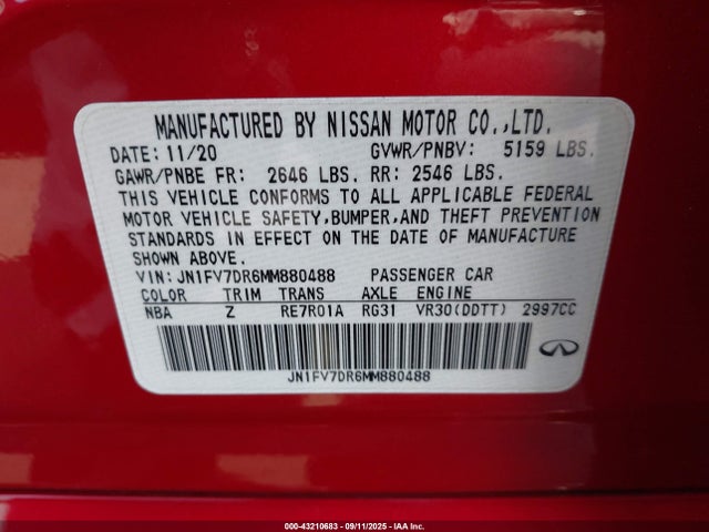 JN1FV7DR6MM880488 Infiniti 3.0l tt