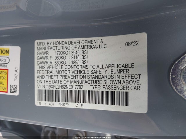 19XFL2H82NE017792 Honda Civic Sport