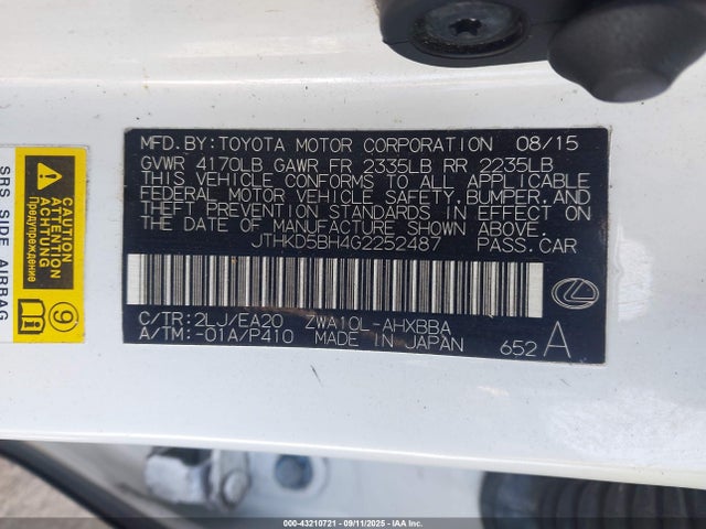 Lexus 2zr-fxe+3jm 2016 JTHKD5BH4G2252487 Image 9