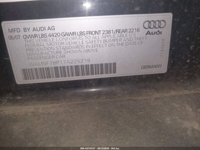 2007 AUDI A3 WAUNF78P17A225219 Photo 8