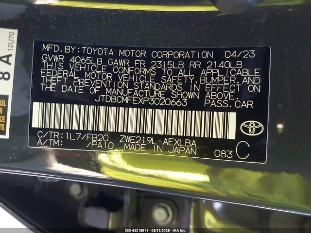 Toyota 2zr-fxe, 1vm 2023 JTDBCMFEXP3020663 Image 9