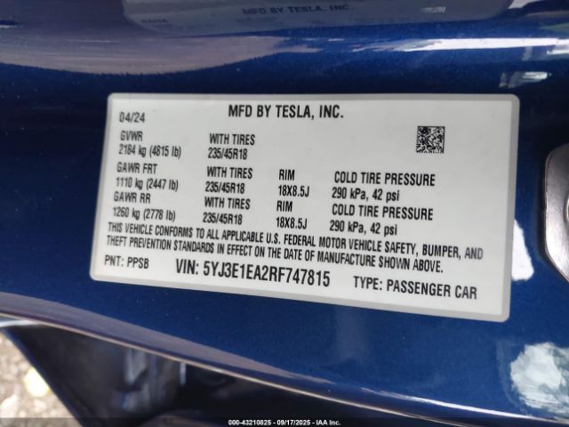 2024 TESLA MODEL 3 5YJ3E1EA2RF747815 Photo 8