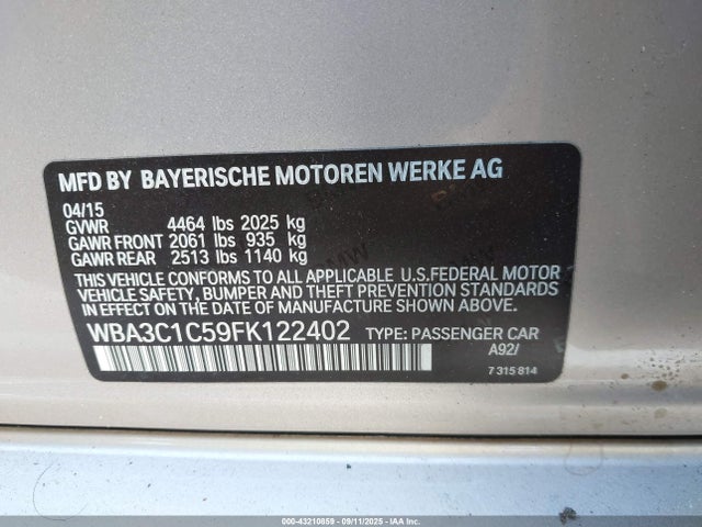 BMW 2015 2015 WBA3C1C59FK122402 Image 9