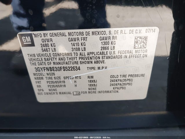 3GYFNBE30FS522634 Cadillac lfx - sidi, vvt, e85 max, alum