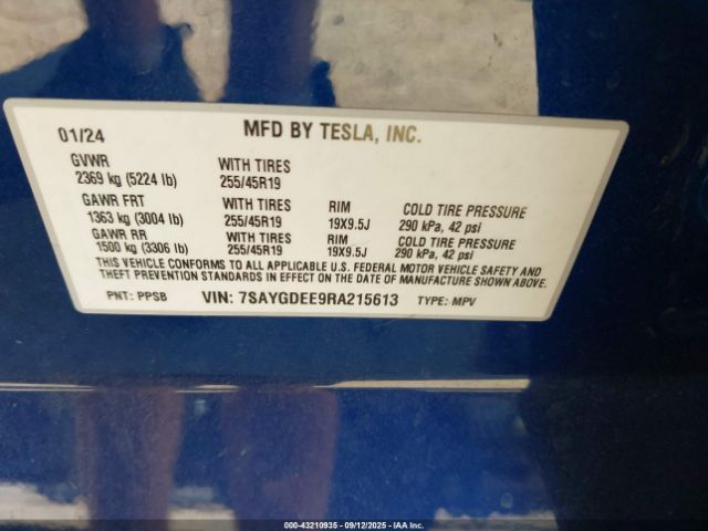 2024 TESLA MODEL Y 7SAYGDEE9RA215613 Photo 8