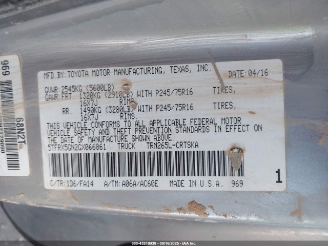 5TFRX5GN2GX066861 Toyota Tacoma Sr