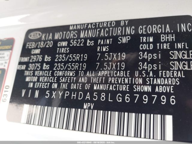 2020 KIA SORENTO 5XYPHDA58LG679796 Photo 8