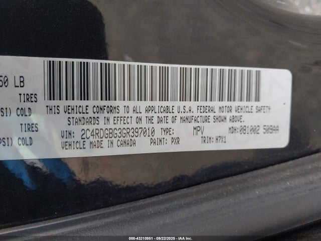 2C4RDGBG3GR397010 Dodge 2016