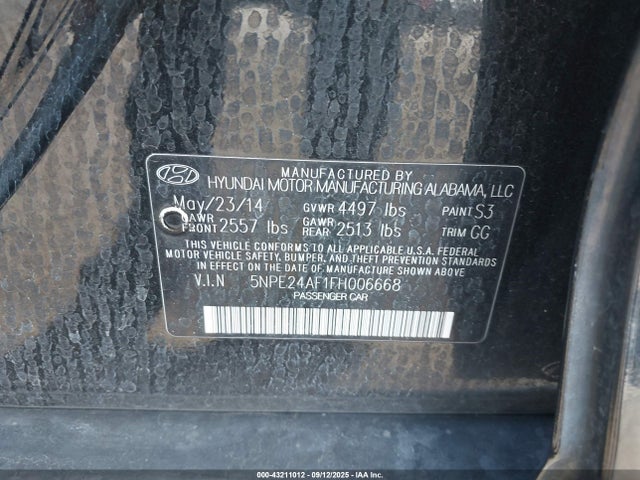 5NPE24AF1FH006668 Hyundai dohc gdi theta-ii