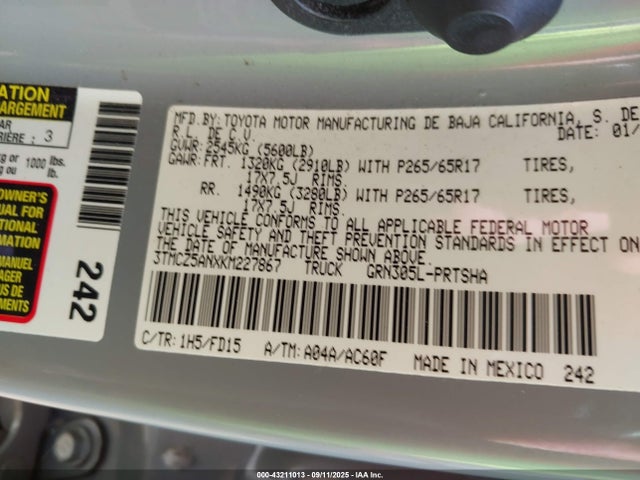 3TMCZ5ANXKM227867 Toyota 2gr-fks