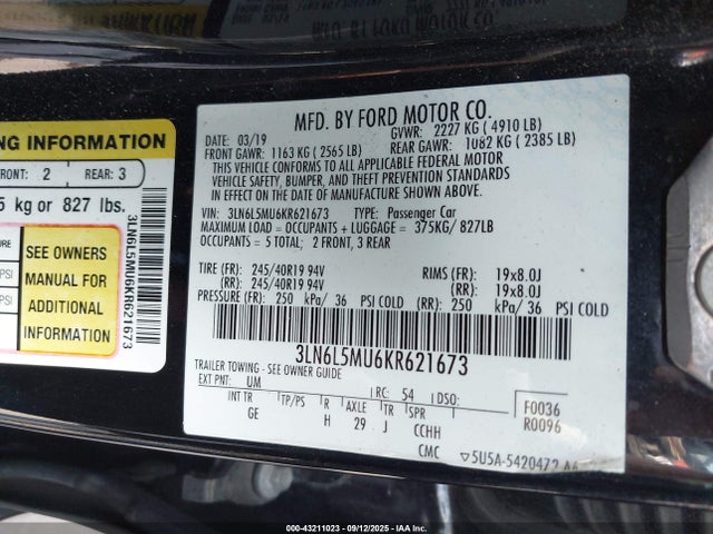 3LN6L5MU6KR621673 Lincoln 2.0l 4v atk