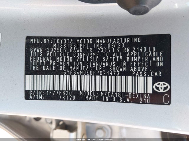 Toyota m20a-fks 2023 5YFB4MDE0PP021473 Image 9