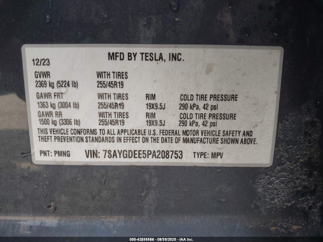 2023 TESLA MODEL Y 7SAYGDEE5PA208753 Photo 8
