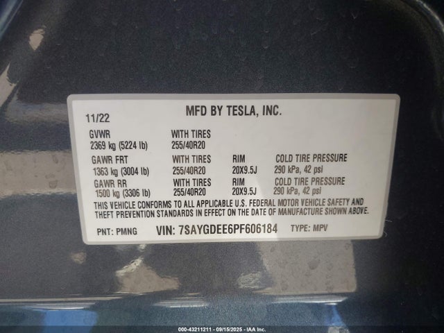 7SAYGDEE6PF606184 Tesla Model Y