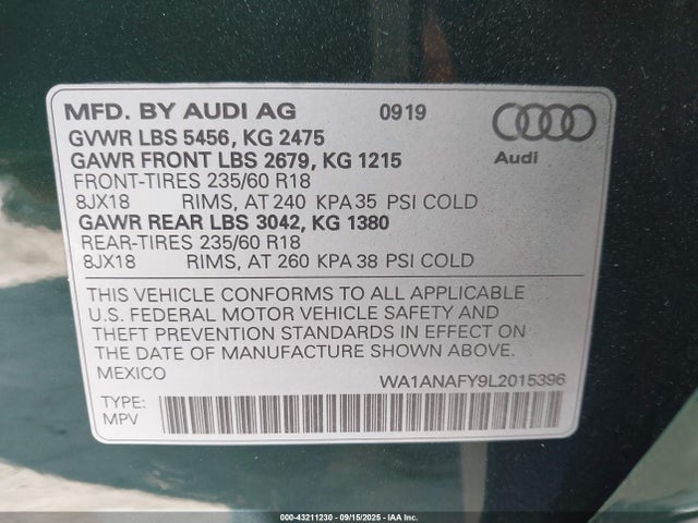 2020 AUDI Q5 WA1ANAFY9L2015396 Photo 8