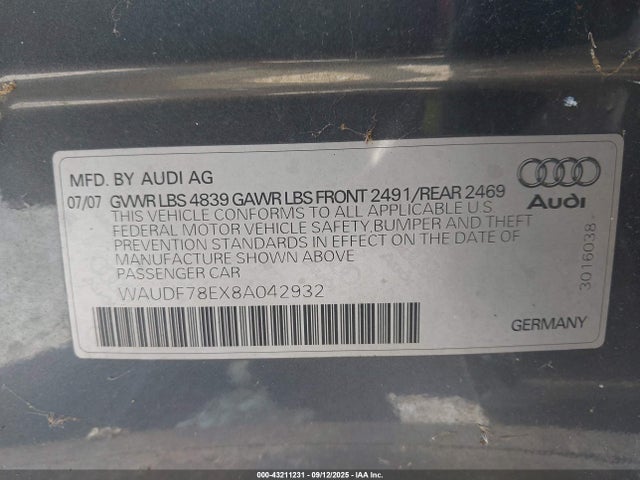 2008 AUDI A4 WAUDF78EX8A042932 Photo 8