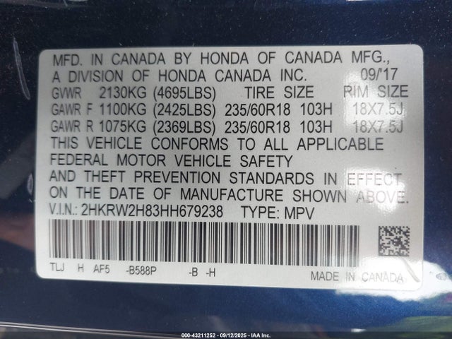 2HKRW2H83HH679238 Honda l15be