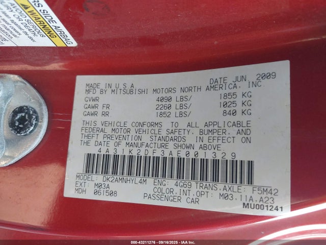 2010 MITSUBISHI ECLIPSE 4A31K2DF3AE001329 Photo 8