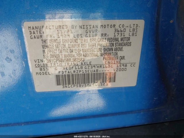3N1CP5BV5ML562583 Nissan 2021