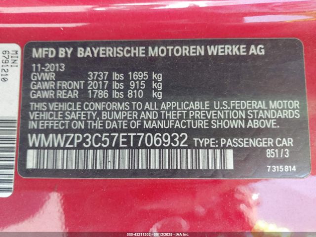 2014 MINI CONVERTIBLE WMWZP3C57ET706932 Photo 8