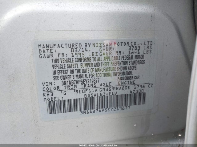 3N1AB7AP5EY219877 Nissan 2014