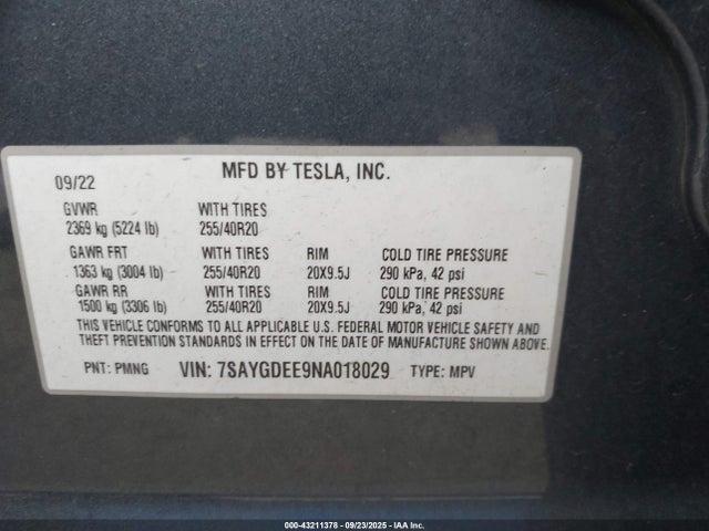 2022 TESLA MODEL Y 7SAYGDEE9NA018029 Photo 8