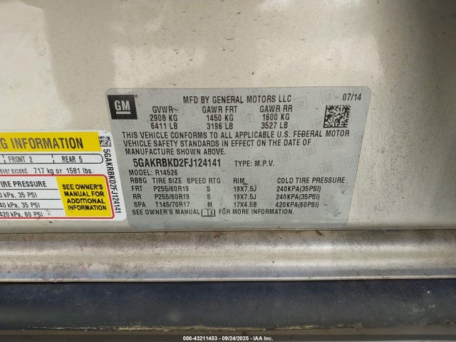 Buick llt 2015 5GAKRBKD2FJ124141 Image 9