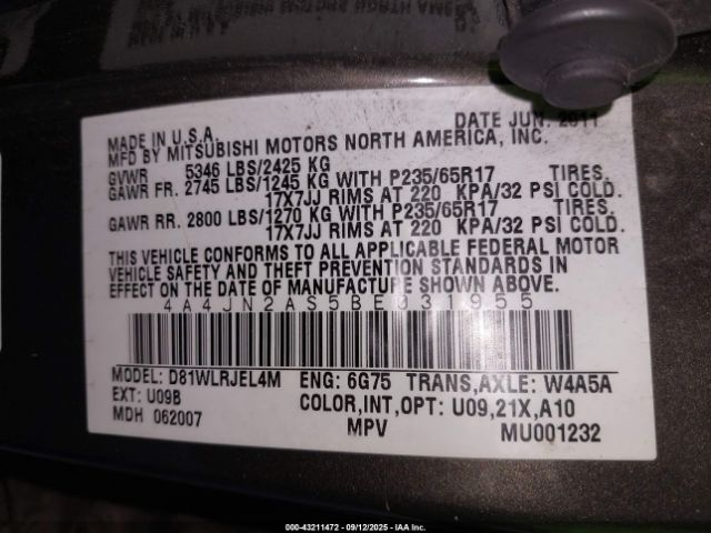 2011 MITSUBISHI ENDEAVOR 4A4JN2AS5BE031955 Photo 8