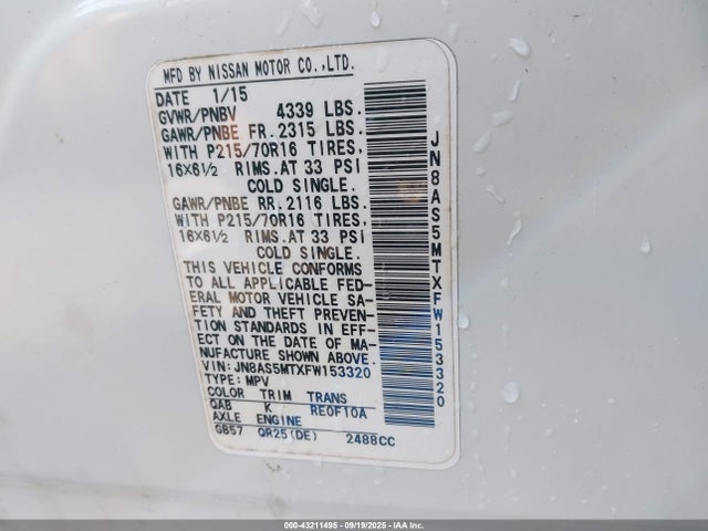 Nissan 2015 2015 JN8AS5MTXFW153320 Image 9