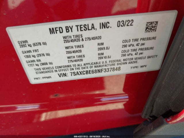2022 TESLA MODEL X 7SAXCBE68NF337848 Photo 8