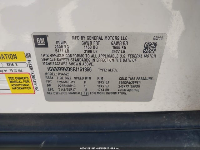1GKKRRKD8FJ151856 GMC llt
